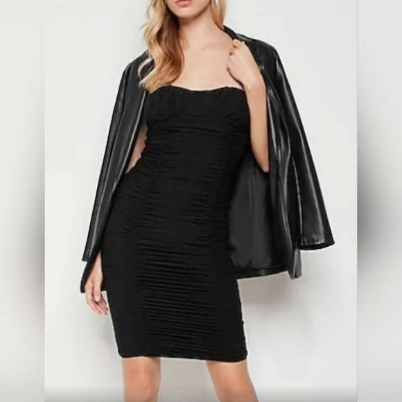 Express Rusched Mesh Strapless Sexy Lined Dress w Back Zipper Black - Picture 16 of 16